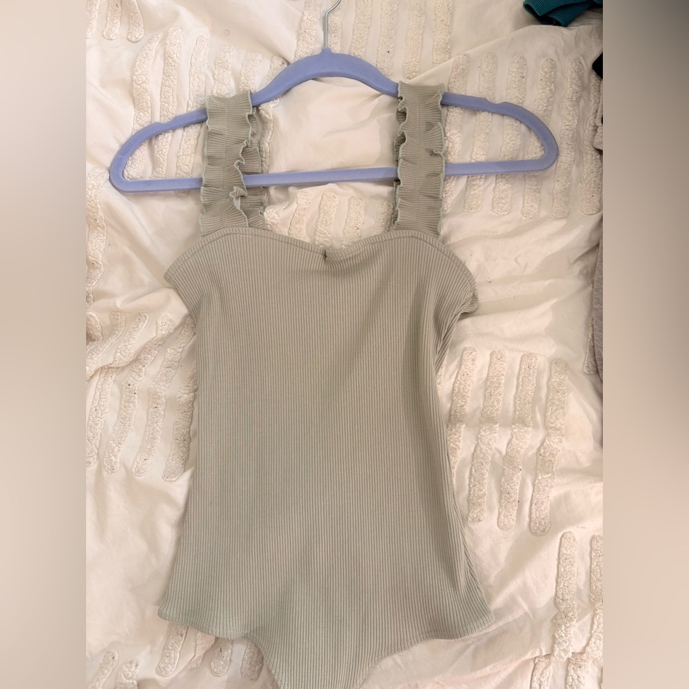 Ruffle Strap Ribbed bodysuit